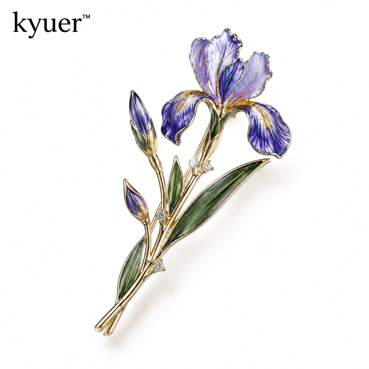 kyuer™ Iris Botanical Brooch - white background