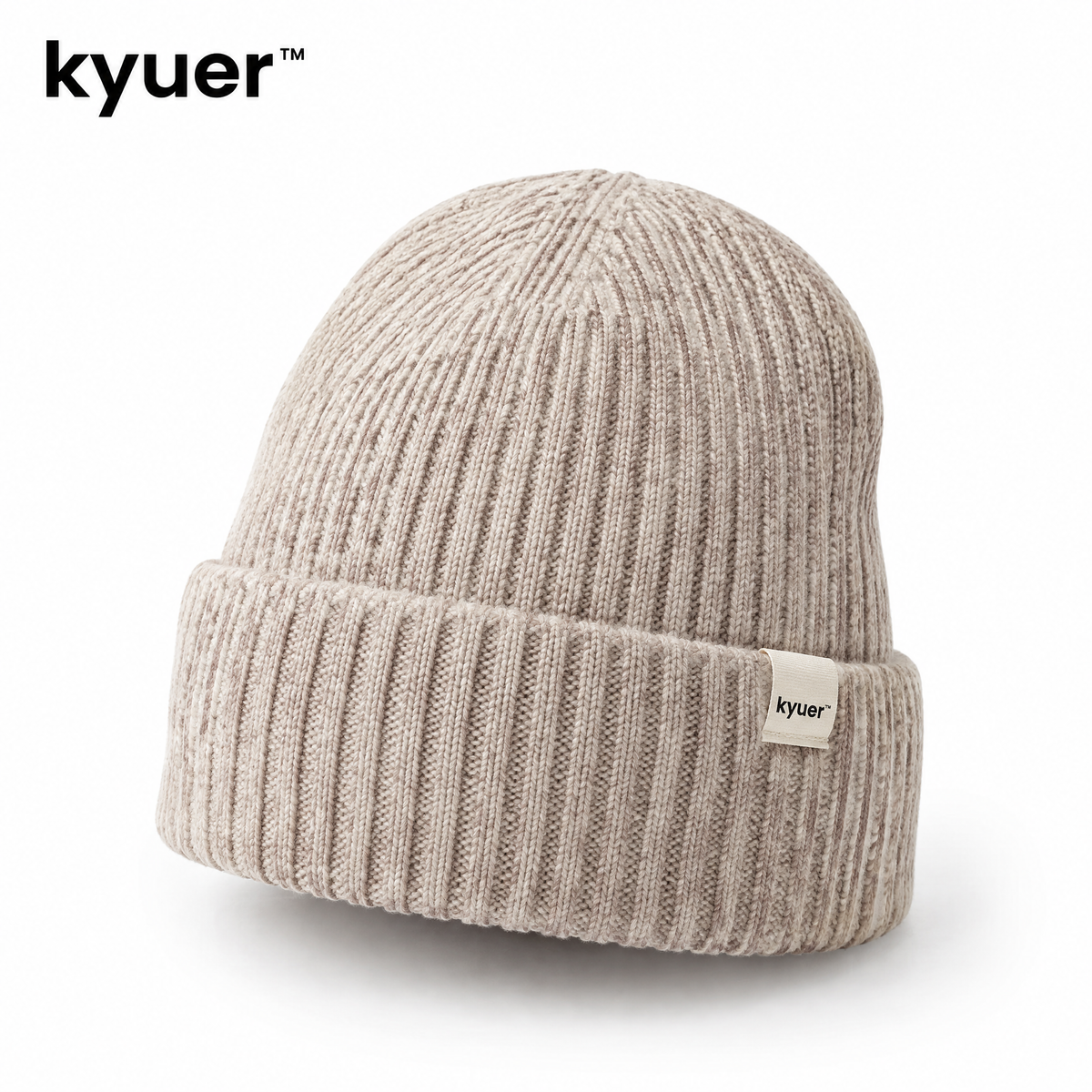 kyuer™ Rowan Ribbed Knit Beanie - white background