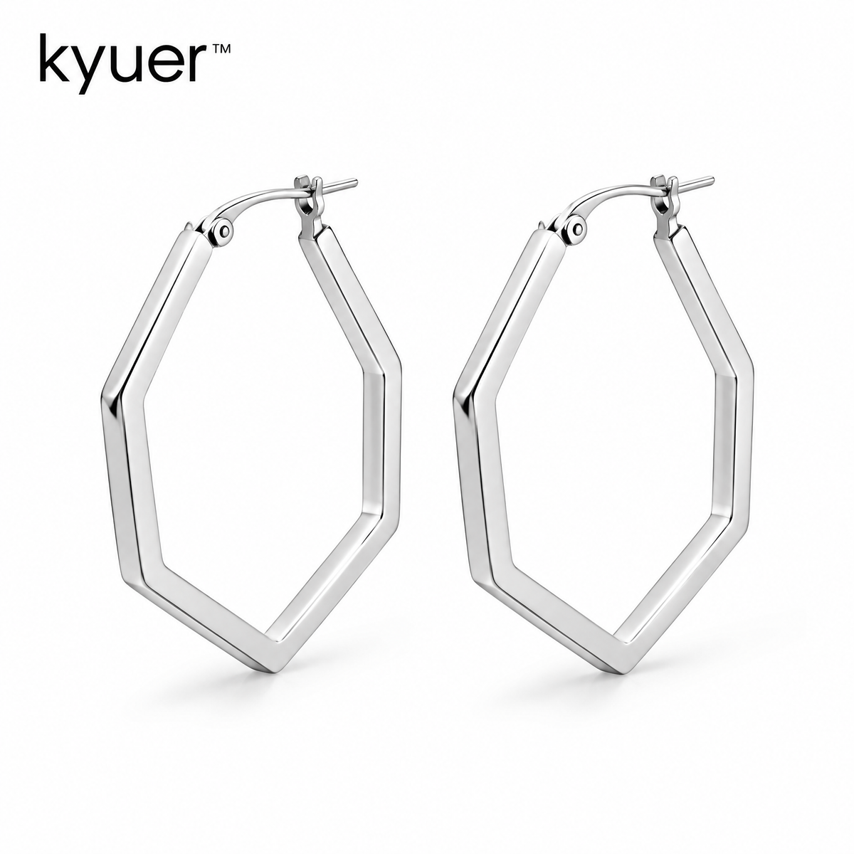 kyuer™ Nova Geometric Hoop Earrings - white background
