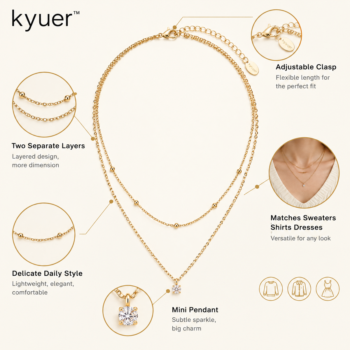 kyuer™ Lyra Layered Pendant Necklace - detail