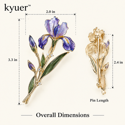 kyuer™ Iris Botanical Brooch - size