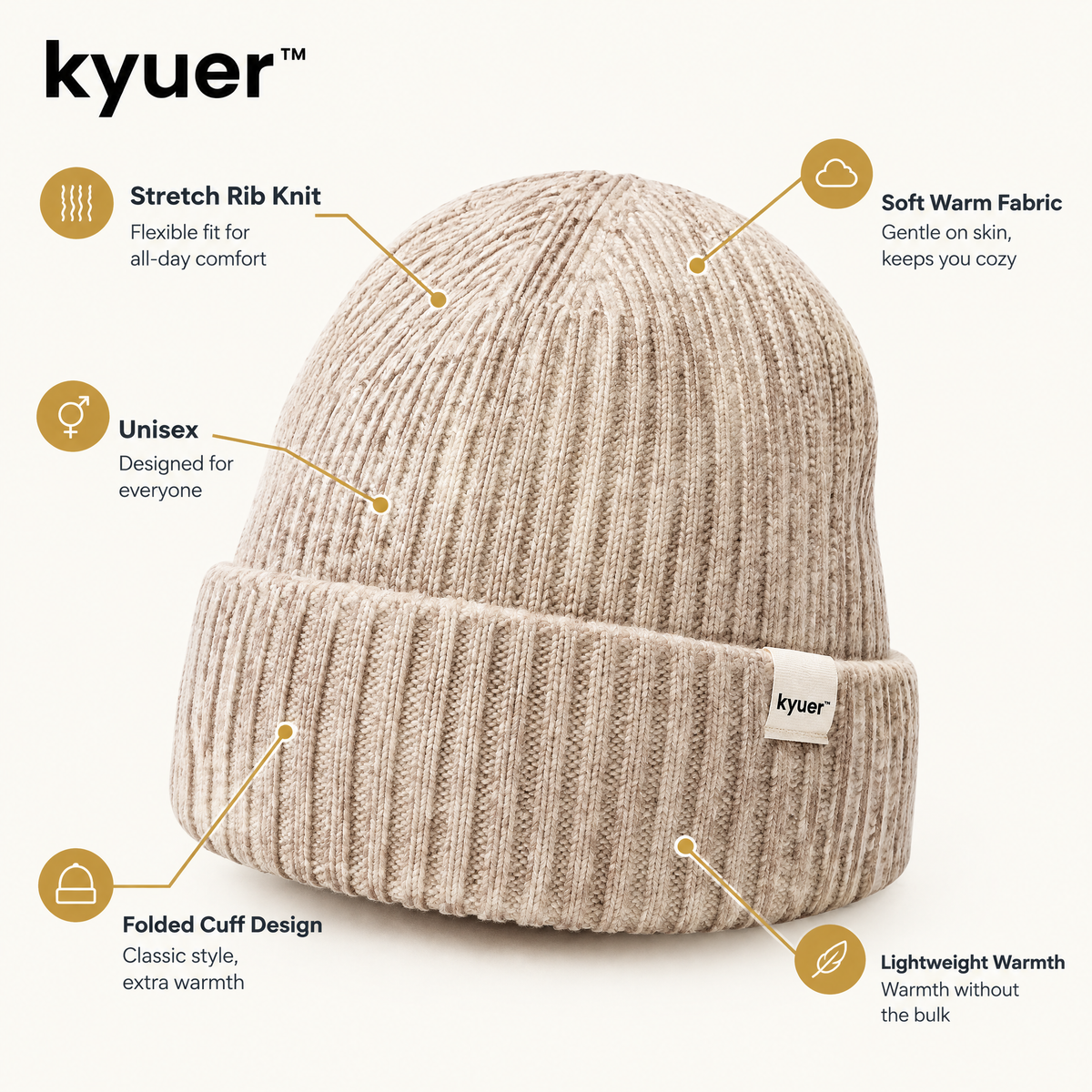 kyuer™ Rowan Ribbed Knit Beanie - detail