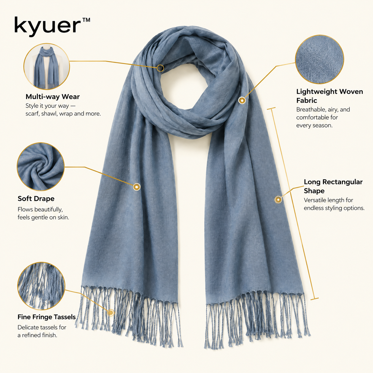 kyuer™ Ellis Lightweight Woven Scarf - detail