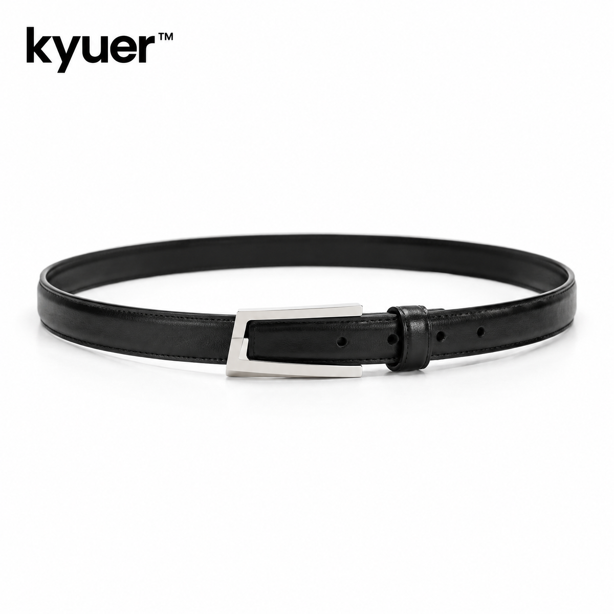 kyuer™ Arden Minimal Buckle Belt - white background