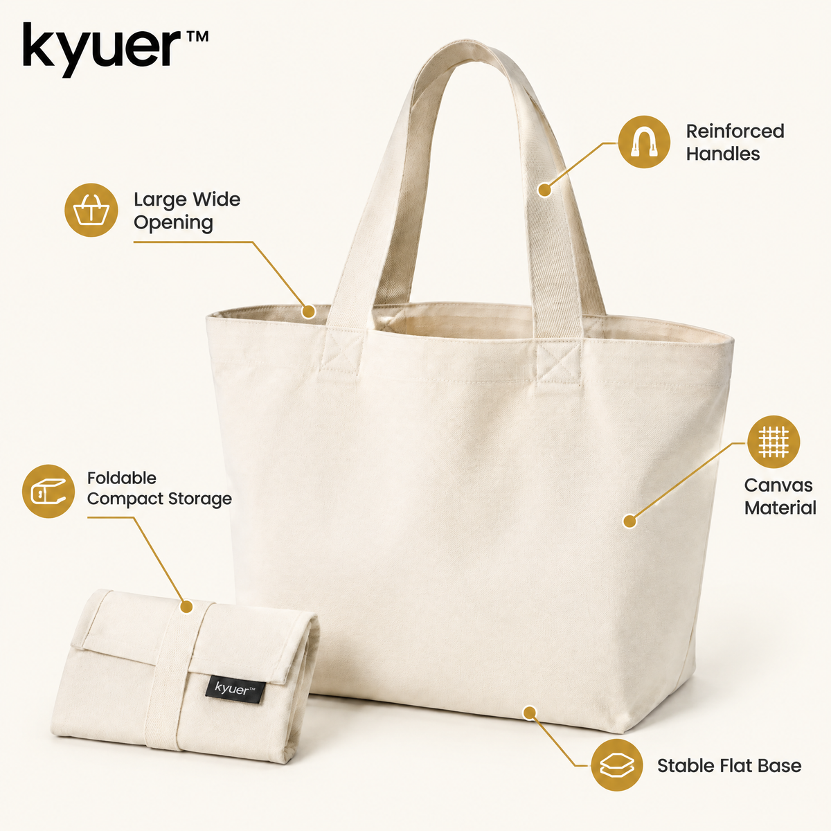 kyuer™ Reese Foldable Canvas Tote - detail