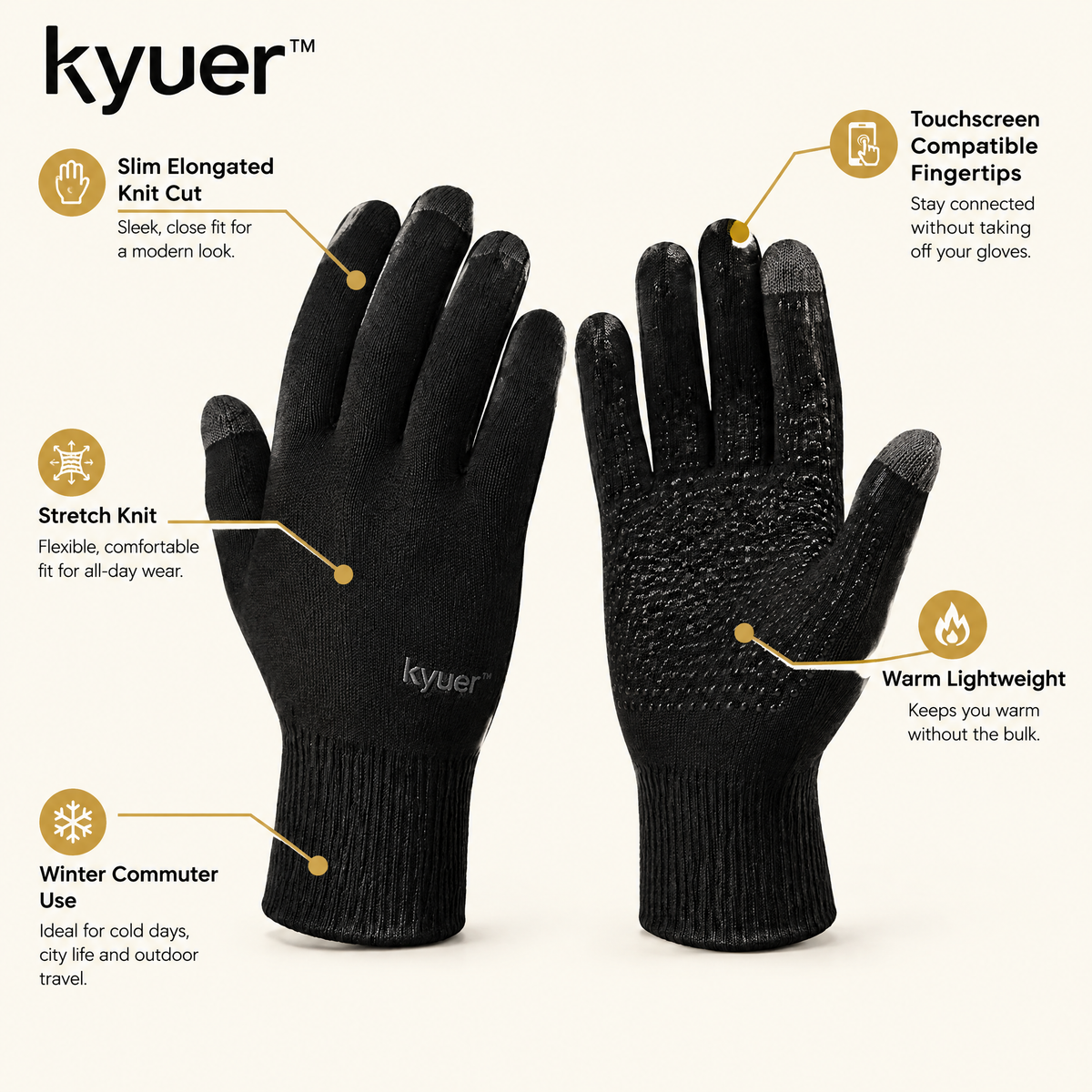 kyuer™ Blair Touchscreen Knit Gloves - detail